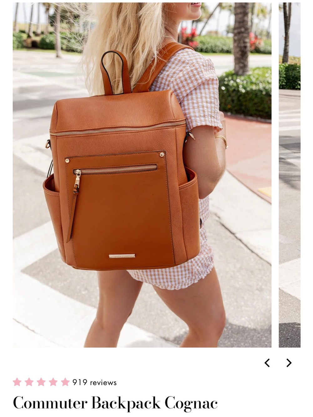 Poppy & Peonies Cognac Leather Backpack Tote - Picture 7 of 7